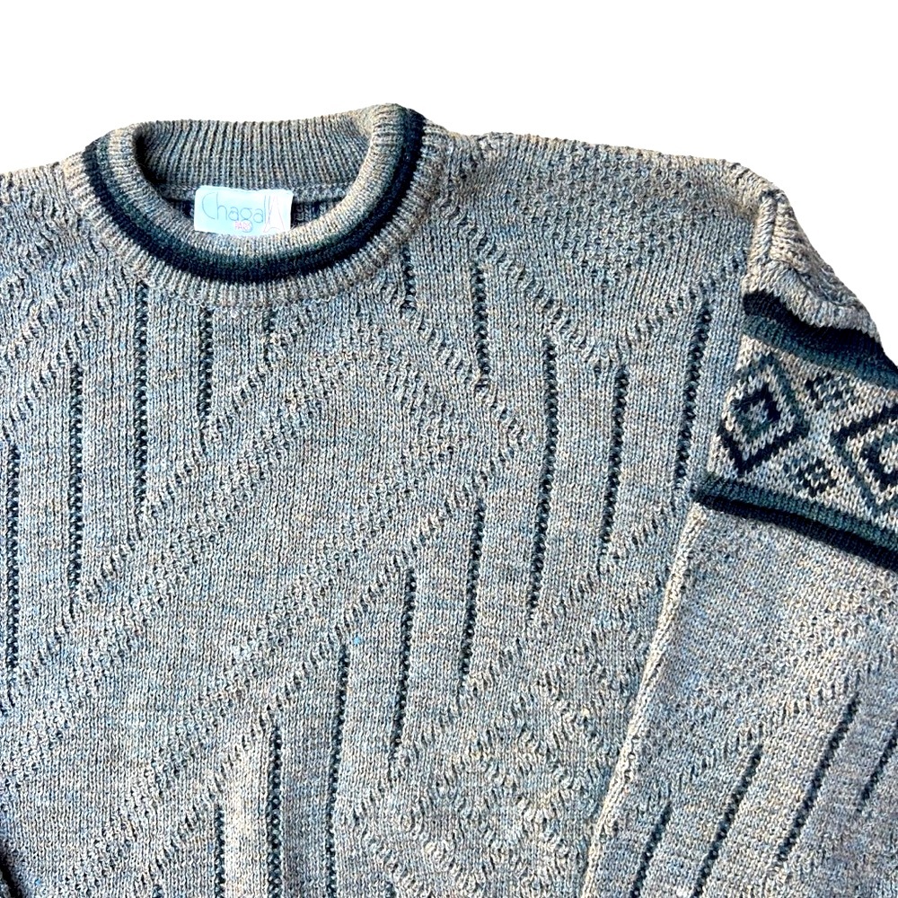 Vintage 90s - Chagall Paris - 3D Textured Grandpa Sweater - Grey - Large